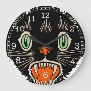 Reloj Redondo Grande Vintage Halloween Scared Black Cat