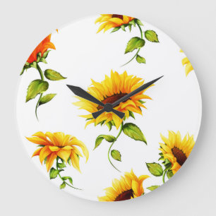 Reloj Redondo Grande Vintage Hand Drawn Sunflower Watercolor