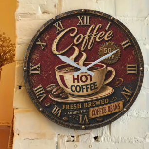 Reloj Redondo Grande Vintage Hot Coffee Rustic Farmhouse Coffee Bar