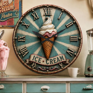 Reloj Redondo Grande Vintage Ice Cream Farmhouse Kitchen