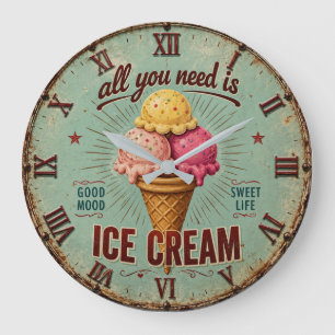 Reloj Redondo Grande Vintage Ice Cream Retro Kitchen 