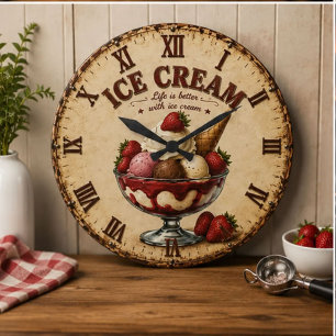 Reloj Redondo Grande Vintage Ice Cream Sundae