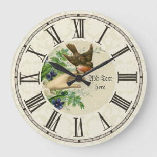 Reloj Redondo Grande Vintage Ilustración De Ornitología De Aves Persona