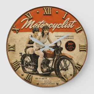 Reloj Redondo Grande Vintage Lady Motorcyclist Retro Women Riders Motor