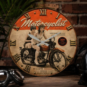 Reloj Redondo Grande Vintage Lady Motorcyclist Retro Women Riders Motor