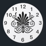 Reloj Redondo Grande Vintage look art deco plume patrón negro sobre bla<br><div class="desc">Un elegante,  audaz y romántico estilo vintage art deco plume en forma de fondo blanco</div>