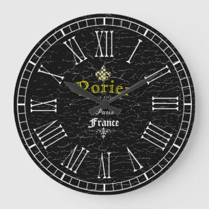 Reloj Redondo Grande Vintage Look Fleur-De-Lis Personalize