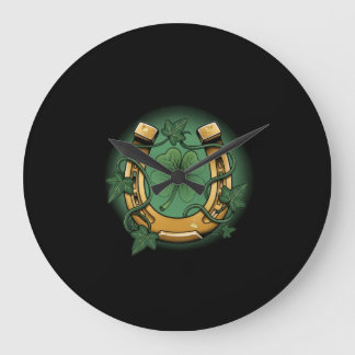 Reloj Redondo Grande Vintage Lucky Horseshoe & Ivy Leaves Wall Clock