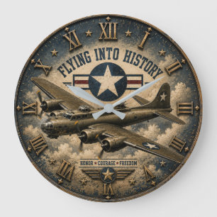 Reloj Redondo Grande Vintage Military Bomber Airplane Gift