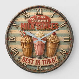 Reloj Redondo Grande Vintage Milkshake Retro Diner Kitchen Ice Cream 