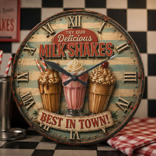 Reloj Redondo Grande Vintage Milkshake Retro Diner Kitchen Ice Cream