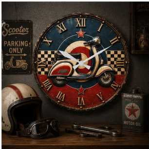Reloj Redondo Grande Vintage Mod Scooter Retro British  Garage Decor