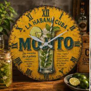 Reloj Redondo Grande Vintage Mojito Cuban Cocktail Kitchen