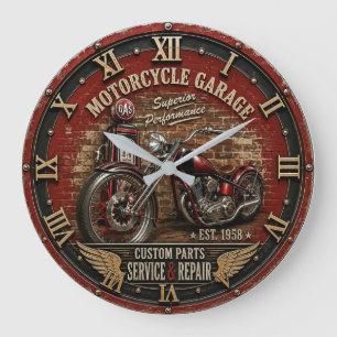 Reloj Redondo Grande Vintage Motorcycle Chopper Garage Decor 