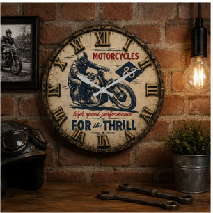 Reloj Redondo Grande Vintage Motorcycle High Speed Performance 
