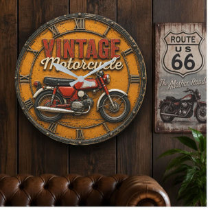 Reloj Redondo Grande Vintage Motorcycle Retro Classic Bike Garage Decor