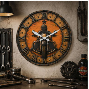 Reloj Redondo Grande Vintage Motorcycle Rider Rustic Biker Garage Decor