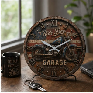 Reloj Redondo Grande Vintage Motorcycle Rustic American Garage Biker
