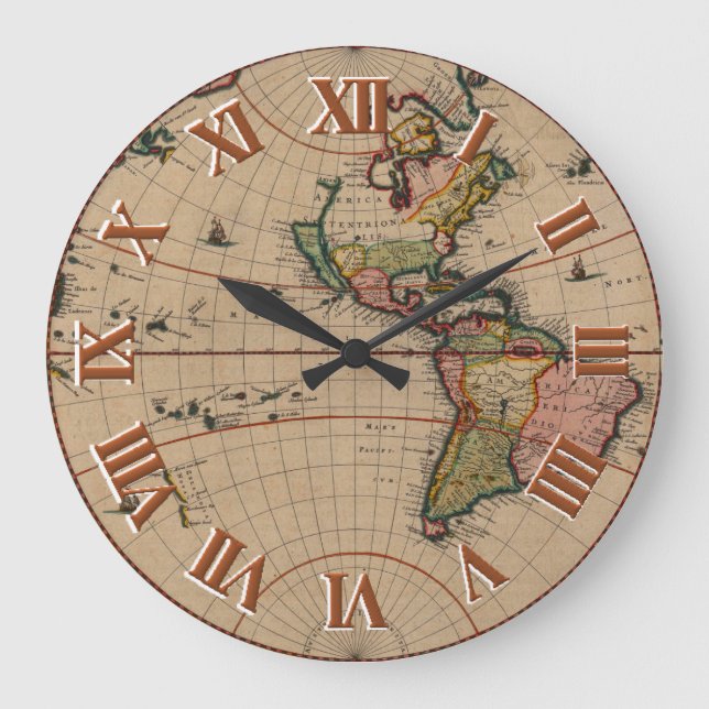 Reloj Redondo Grande Vintage old world Maps (Anverso)