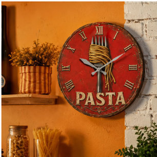 Reloj Redondo Grande Vintage Pasta Italian Kitchen Rustic Spaghetti Far