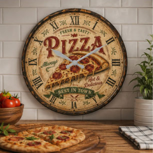 Reloj Redondo Grande Vintage Pizza Italian Pizzeria Kitchen
