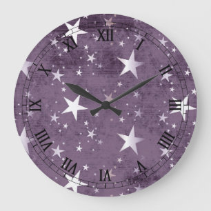 Reloj Redondo Grande vintage purple background with silver stars