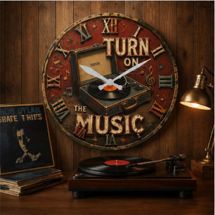Reloj Redondo Grande Vintage Record Player Retro Vinyl