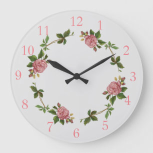 Reloj Redondo Grande Vintage rosado elegante subió