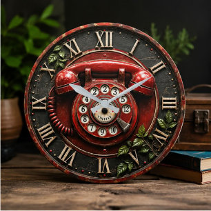 Reloj Redondo Grande Vintage Rotary Retro Phone Antique Telephone
