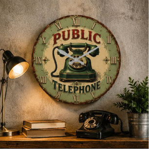 Reloj Redondo Grande Vintage Rotary Telephone Retro