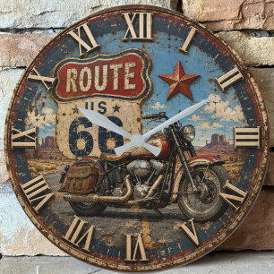 Reloj Redondo Grande Vintage Route 66 Motorcycle