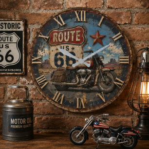 Reloj Redondo Grande Vintage Route 66 Motorcycle