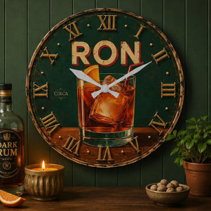 Reloj Redondo Grande Vintage Rum Cocktail Retro Bar Decor