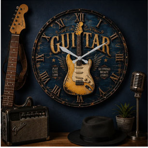 Reloj Redondo Grande Vintage Rustic Electric Guitar Music Decor
