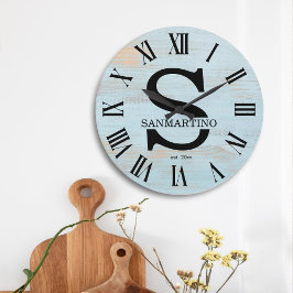 Reloj Redondo Grande Vintage Rustic Monogram amily Name