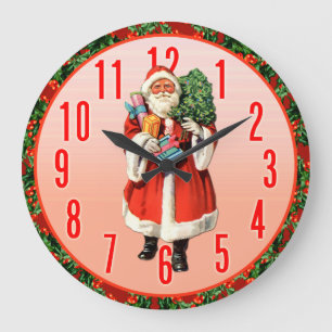 Reloj Redondo Grande Vintage Santa Claus Art Wall Clock