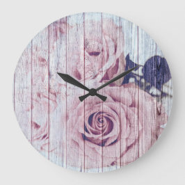 Reloj Redondo Grande Vintage Shabby Chic Dusky Roses Rosa En Madera