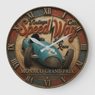 Reloj Redondo Grande Vintage Speed Way Race Car Grand Prix Racing