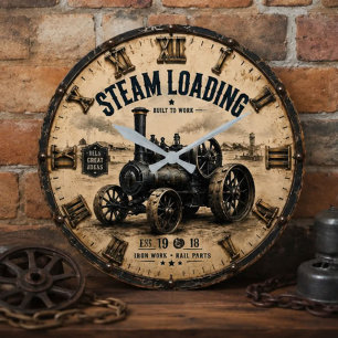 Reloj Redondo Grande Vintage Steam Engine Tractor Antique Farm