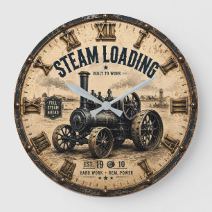 Reloj Redondo Grande Vintage Steam Engine Tractor Antique Farm 
