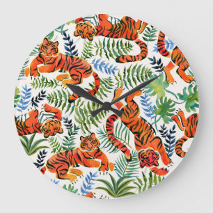 Reloj Redondo Grande Vintage Tiger Jungle Watercolor