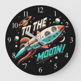 Reloj Redondo Grande Vintage To The Moon Rocket ship