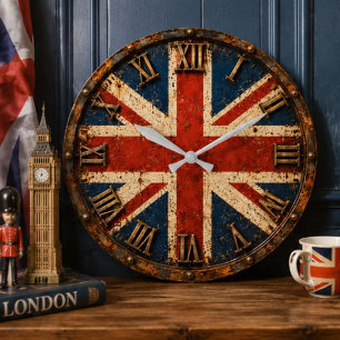 Reloj Redondo Grande Vintage Union Jack Rustic British Flag UK Home