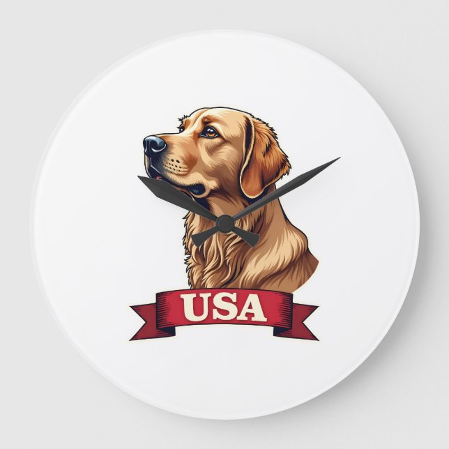 Reloj Redondo Grande Vintage USA Golden Retriever Engraving Shirt (Anverso)