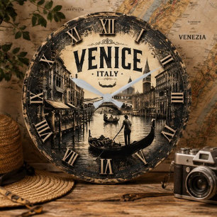 Reloj Redondo Grande Vintage Venice Italy Gondola Canal Travel