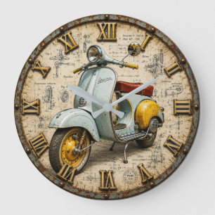 Reloj Redondo Grande Vintage Vespa Retro Italian Scooter Garage Decor