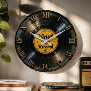 Reloj Redondo Grande Vintage Vinyl Record Retro LP Music Decor