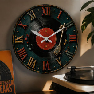 Reloj Redondo Grande Vintage Vinyl Record Retro Turntable