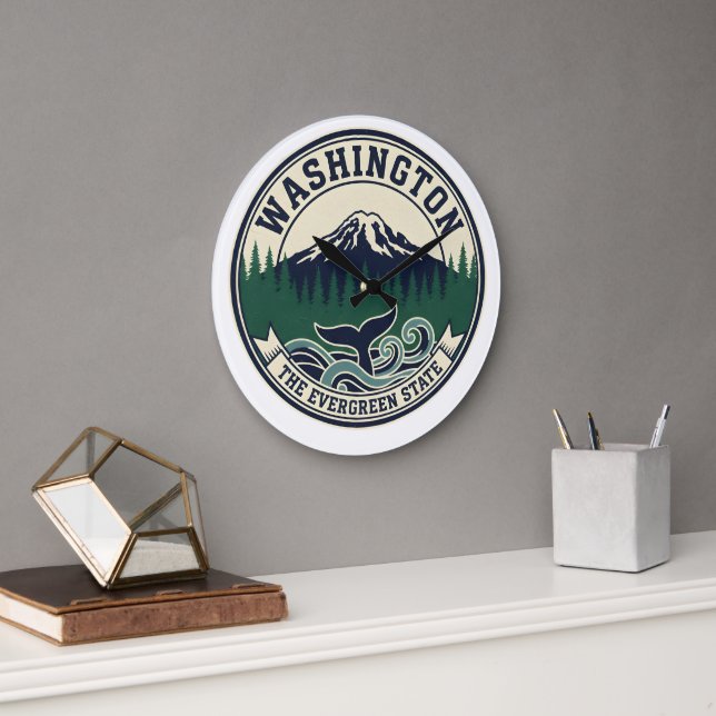 Reloj Redondo Grande Vintage Washington State Emblem  (Oficina)