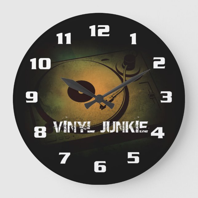Reloj Redondo Grande Vinyl Junkie Old Retro tabla de giro (Anverso)